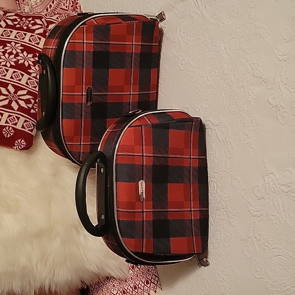 Dejuno Plaid overnight cosmetic cases, set of 2 - Picture 1 of 10